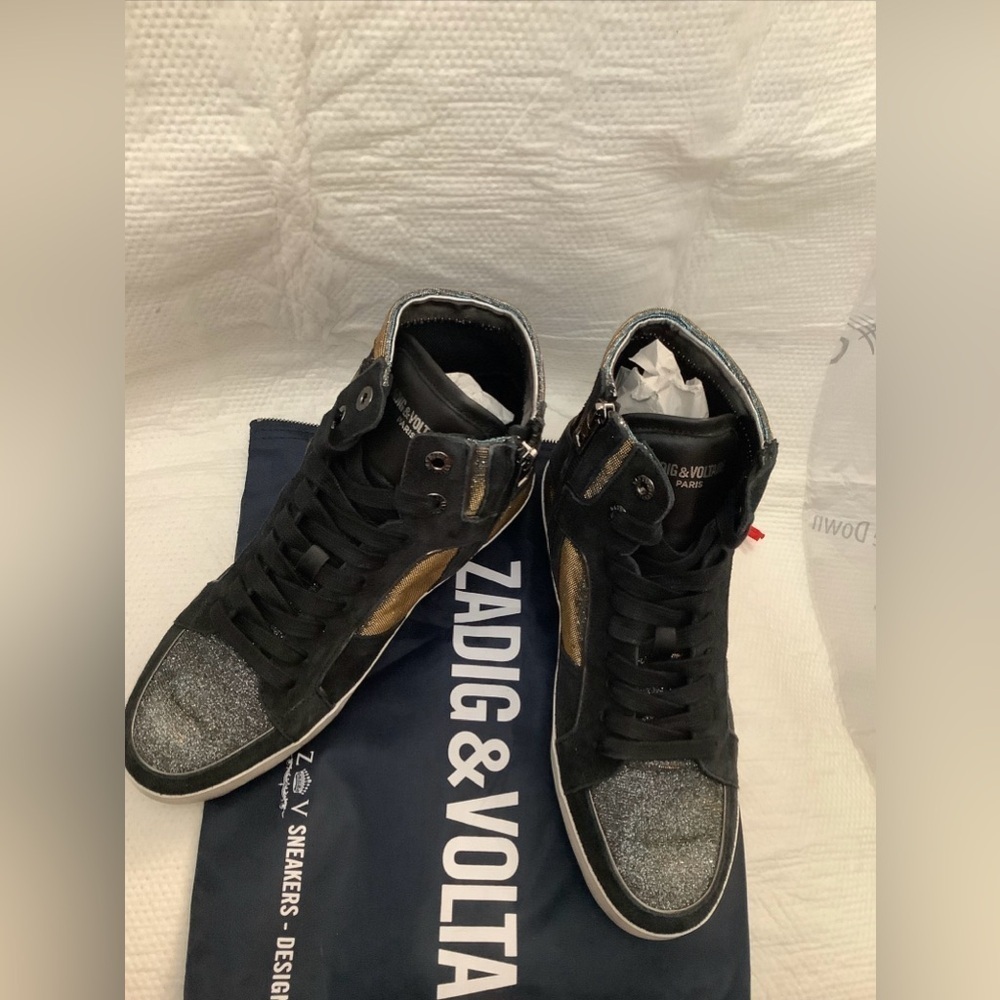 Zadig & Voltaire High Flash Shift Sparkle Leather Sneakers High T… - Picture 14 of 15
